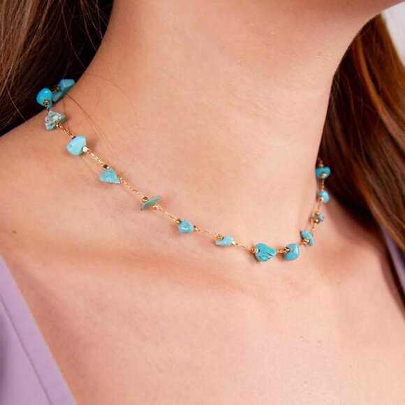 16.4 Feet/5M Gold Plated Chains for Jewelry Making Turquoise Blue Natural Stone - Picture 5 of 7